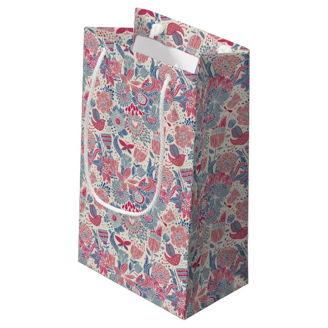 Floral pattern with bird and butterfly small gift bag (Back Angled)