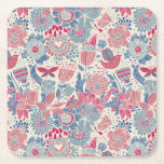 Floral pattern with bird and butterfly square paper coaster