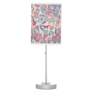Floral pattern with bird and butterfly table lamp
