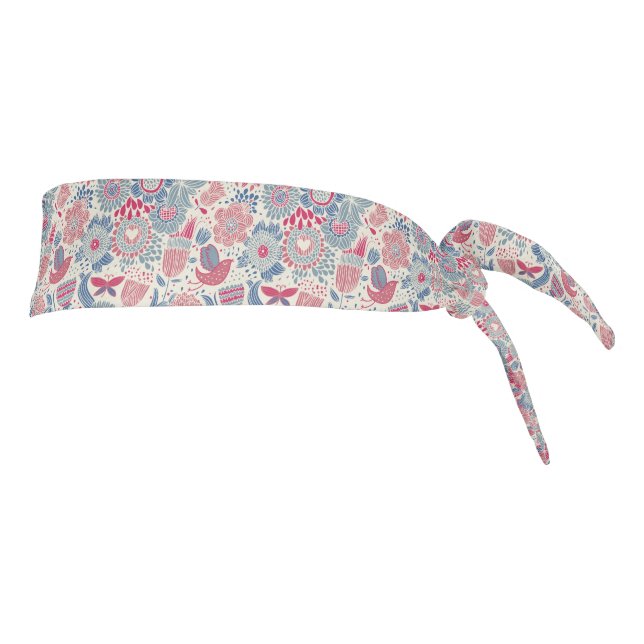 Floral pattern with bird and butterfly tie headband (Rotate 90)