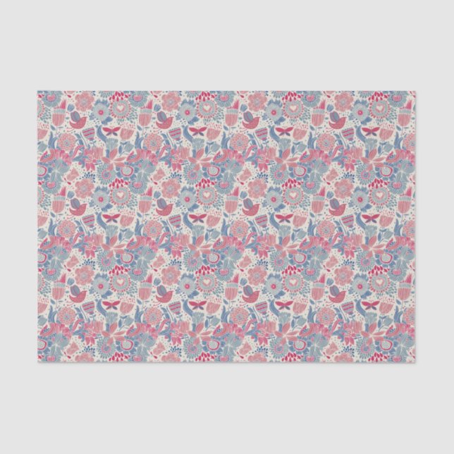Floral pattern with bird and butterfly tissue paper (Front)