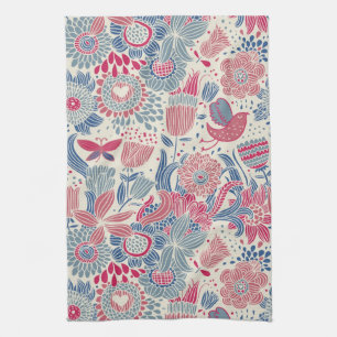 Floral pattern with bird and butterfly towel