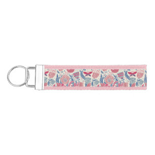 Floral pattern with bird and butterfly wrist keychain