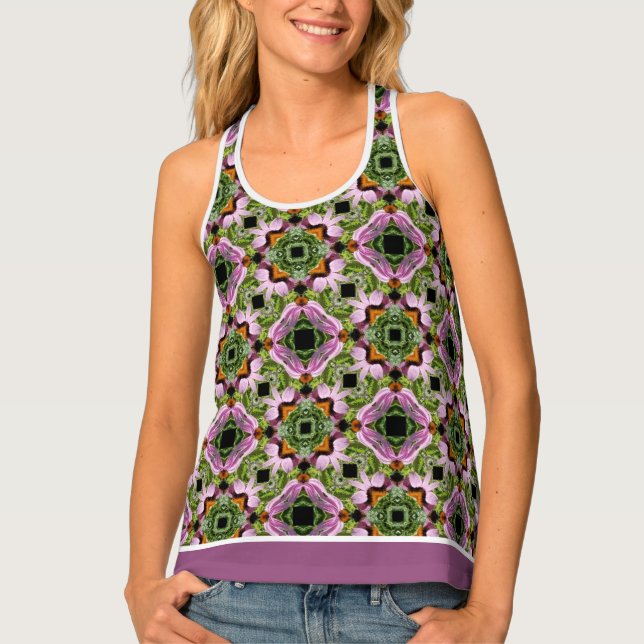 Floral Pattern With Black And Pink Accents Tank Top (Front)