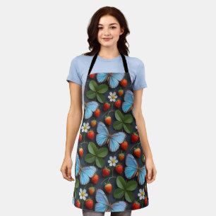 Floral Pattern with Blue Morpho Butterflies Apron