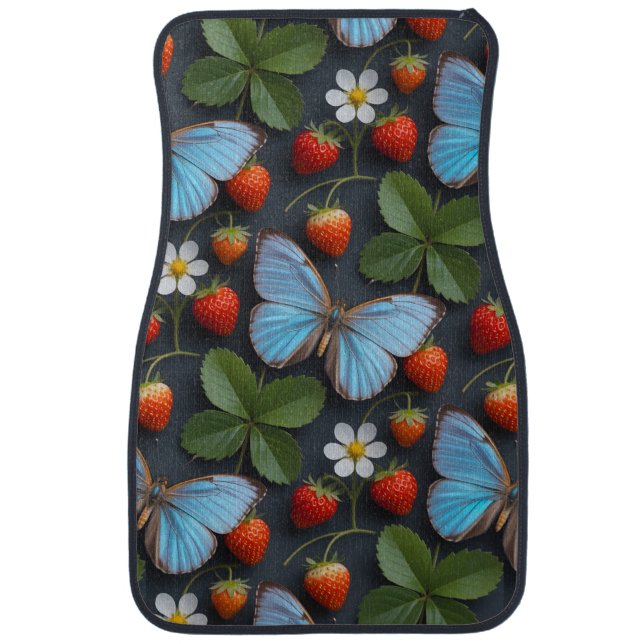 Floral Pattern with Blue Morpho Butterflies Car Floor Mat (Front)