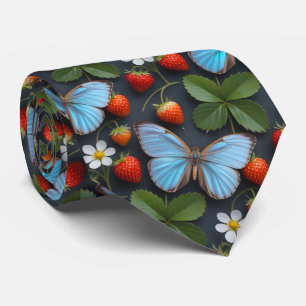 Floral Pattern with Blue Morpho Butterflies Neck Tie