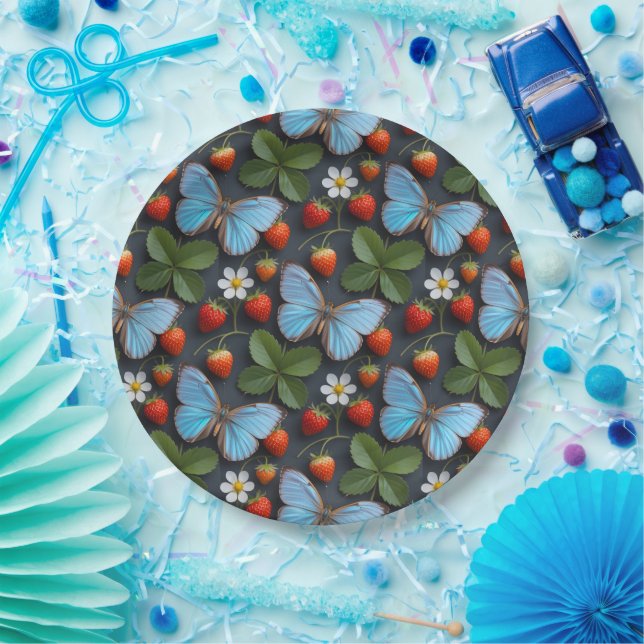Floral Pattern with Blue Morpho Butterflies Paper Plates (Party)