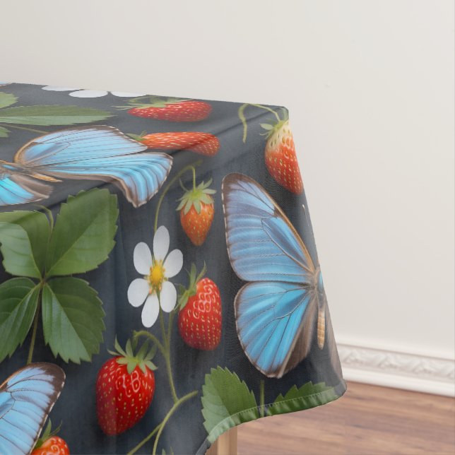 Floral Pattern with Blue Morpho Butterflies Tablecloth (In Situ)