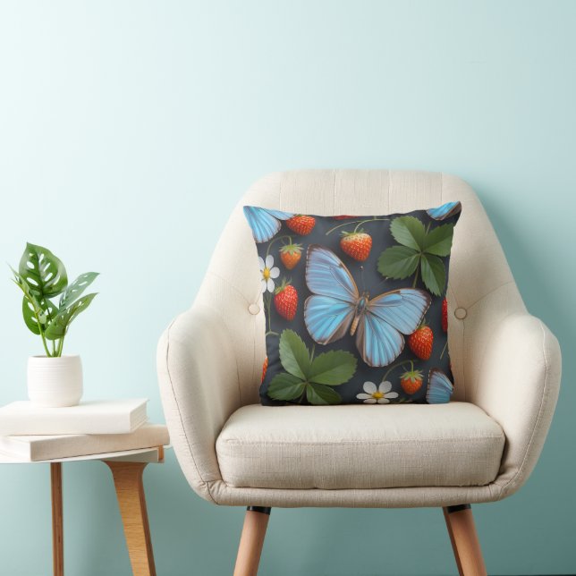 Floral Pattern with Blue Morpho Butterflies Throw Pillow (Chair)