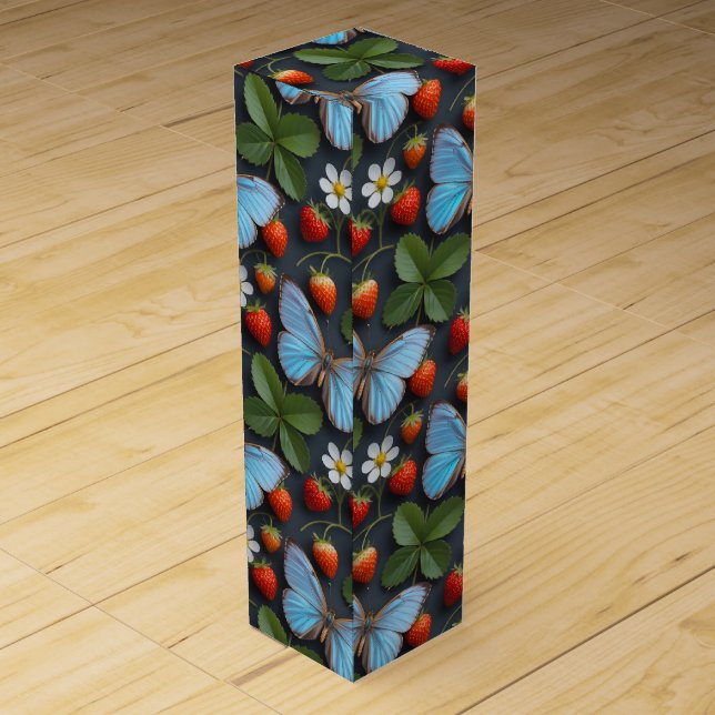 Floral Pattern with Blue Morpho Butterflies Wine Box (Back)