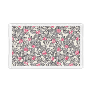 Floral pattern with cartoon birds 2 acrylic tray