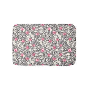 Floral pattern with cartoon birds 2 bathroom mat