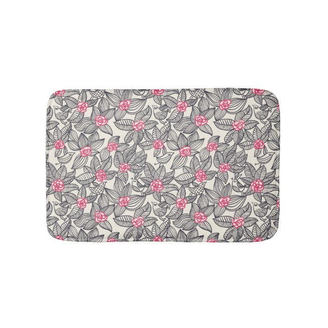 Floral pattern with cartoon birds 2 bathroom mat (Front)