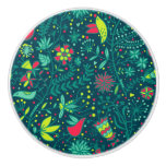 Floral pattern with cartoon birds 2 ceramic knob