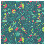 Floral pattern with cartoon birds 2 fabric