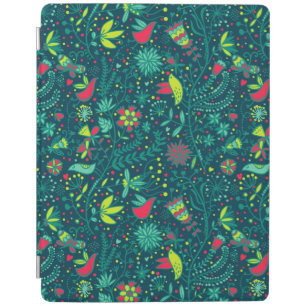 Floral pattern with cartoon birds 2 iPad smart cover