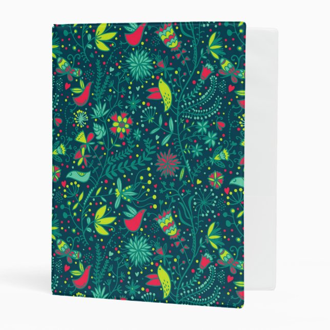 Floral pattern with cartoon birds 2 mini binder (Front/Inside)