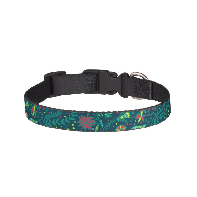 Floral pattern with cartoon birds 2 pet collar (Front)