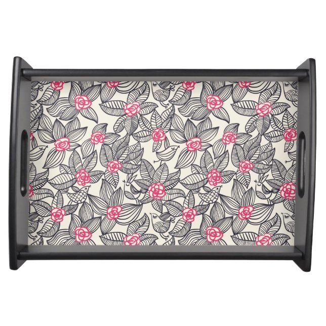 Floral pattern with cartoon birds 2 serving tray (Front)
