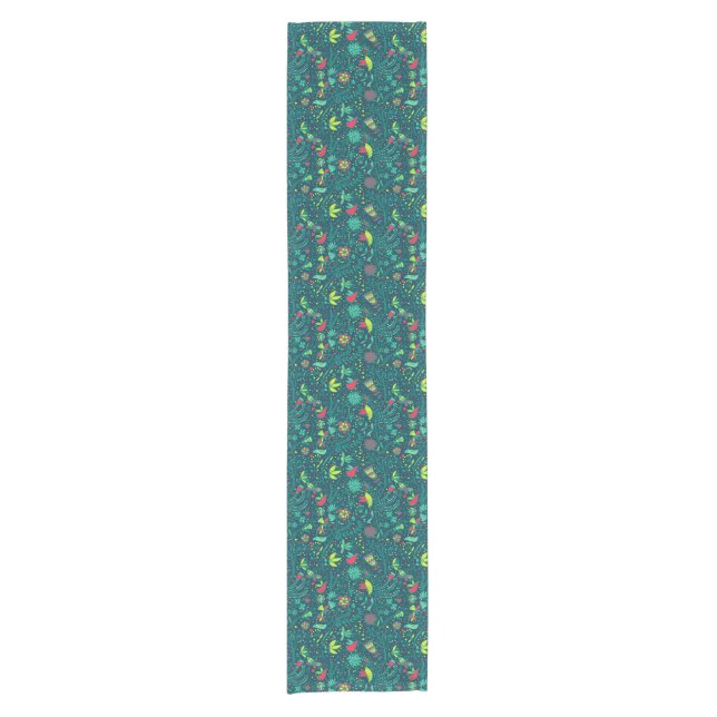 Floral pattern with cartoon birds 2 short table runner (Front)