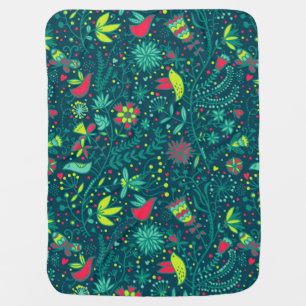 Floral pattern with cartoon birds 2 swaddle blanket