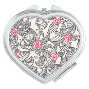 Floral pattern with cartoon birds 2 vanity mirror