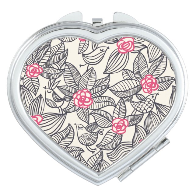 Floral pattern with cartoon birds 2 vanity mirror (Front)