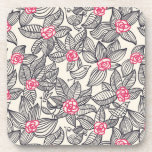 Floral pattern with cartoon birds beverage coaster