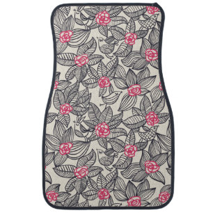 Floral pattern with cartoon birds car mat