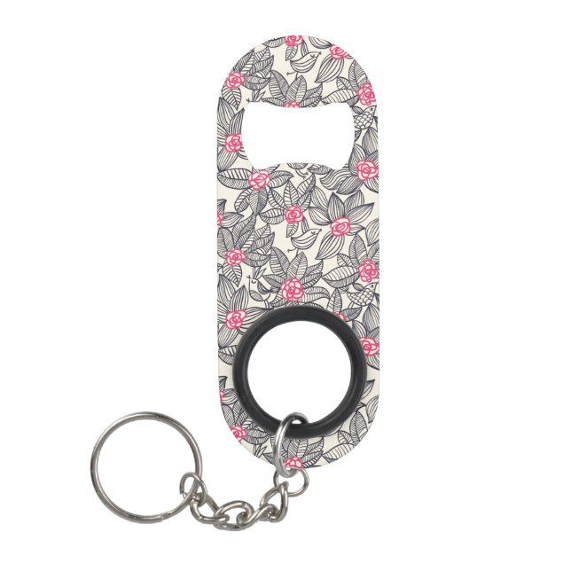Floral pattern with cartoon birds keychain bottle opener (Front)