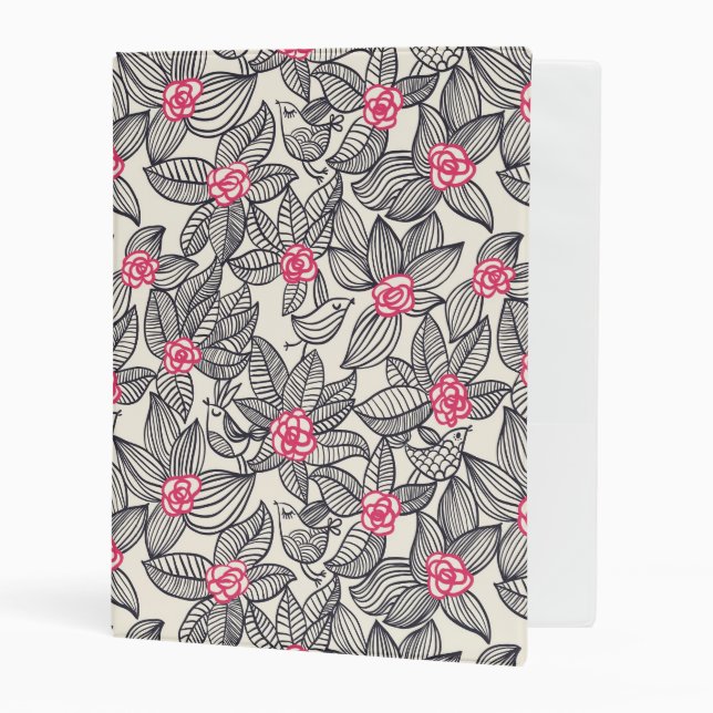 Floral pattern with cartoon birds mini binder (Front/Inside)