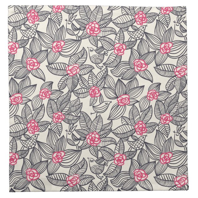 Floral pattern with cartoon birds napkin (Front)