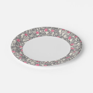 Floral pattern with cartoon birds paper plates