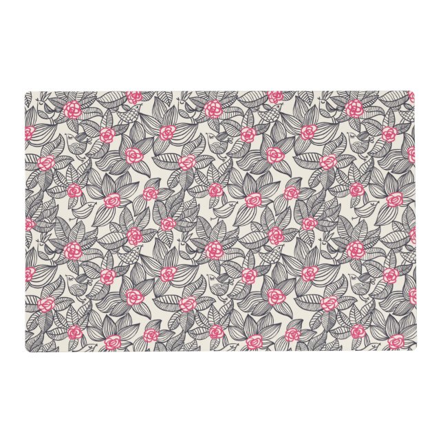 Floral pattern with cartoon birds placemat (Front)