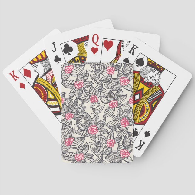 Floral pattern with cartoon birds poker cards (Back)