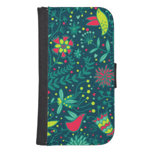 Floral pattern with cartoon birds samsung s4 wallet case