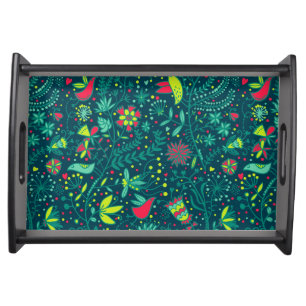 Floral pattern with cartoon birds serving tray