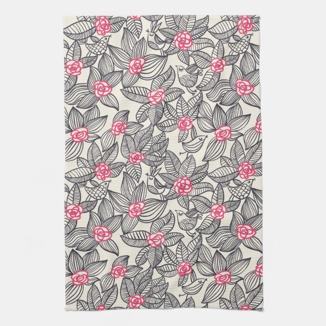 Floral pattern with cartoon birds towel (Vertical)