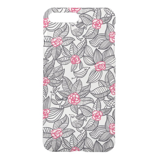 Floral pattern with cartoon birds uncommon iPhone case (Back)