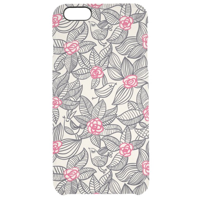 Floral pattern with cartoon birds uncommon iPhone case (Back)