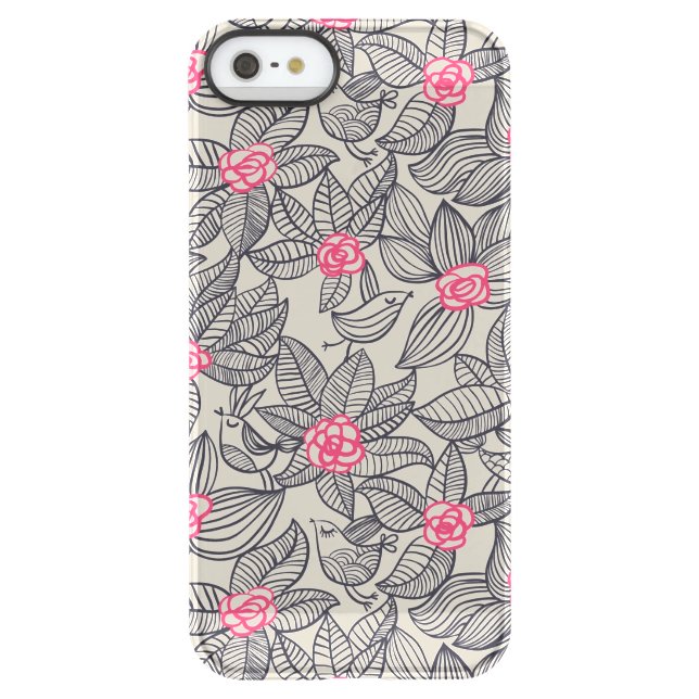 Floral pattern with cartoon birds uncommon iPhone case (Back)