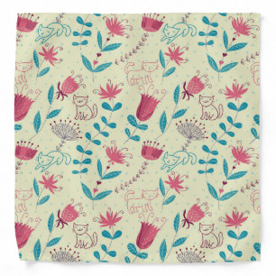 Floral pattern with cartoon cats bandana