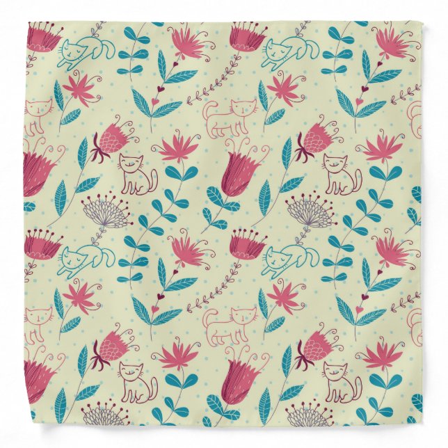 Floral pattern with cartoon cats bandana (Front)