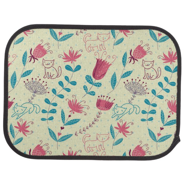 Floral pattern with cartoon cats car floor mat (Rear)