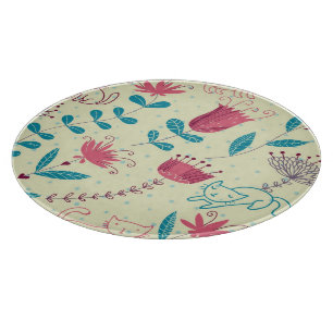 Floral pattern with cartoon cats cutting board