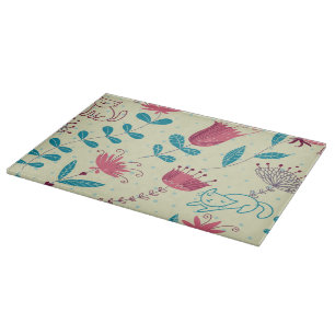Floral pattern with cartoon cats cutting board