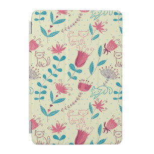 Floral pattern with cartoon cats iPad mini cover