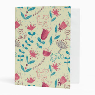 Floral pattern with cartoon cats mini binder