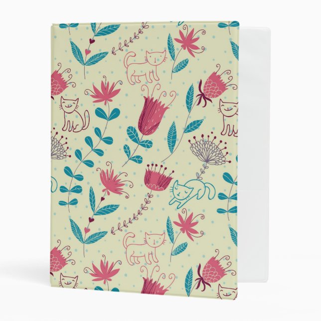 Floral pattern with cartoon cats mini binder (Front/Inside)